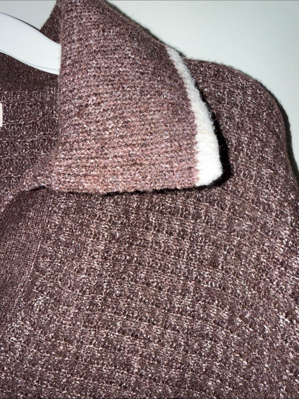 SO Dark Brown V-Neck Cropped Polo Sweater with Cream Trim - Picture 6 of 6